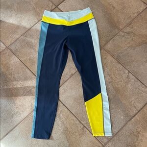 Nike Women's Colorblock Leggings - Navy, Yellow, Light Blue